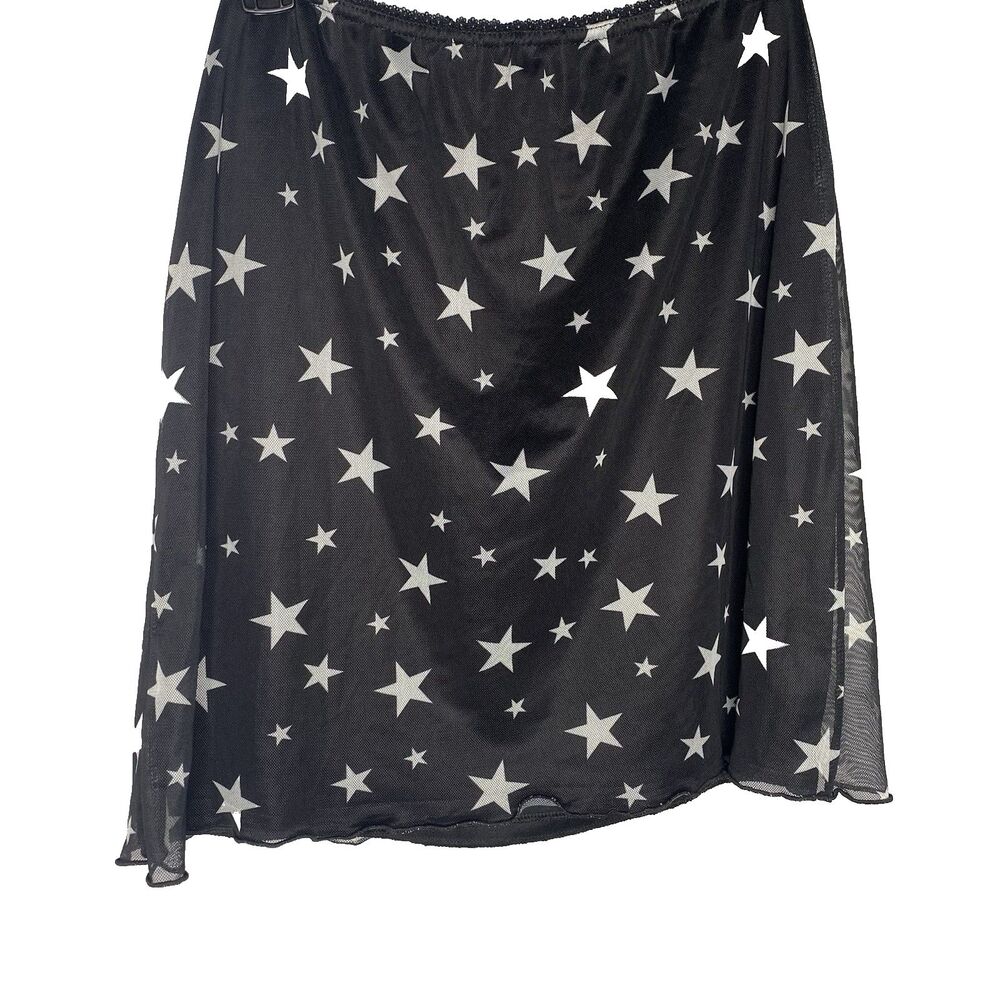 NASTYGAL Skirt Mesh Tulle Star Print Pull-On Tween Y2K Retro Kids Girls 12 Black